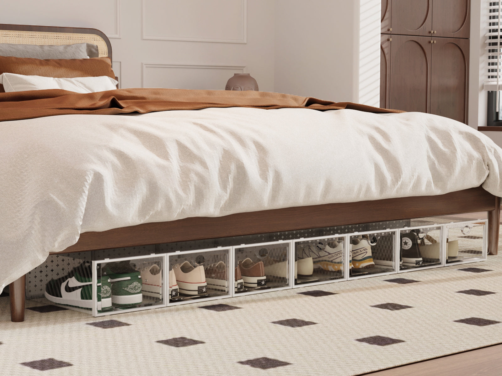 Pinkpum 12 Pack Shoe Storage Boxes, Shoe Organizer for Closet Clear, Shoe Boxes Clear Plastic Stackable, Folable Storage Bins with Lids, 12 Pack Shoe Sneaker Containers Bins Holders