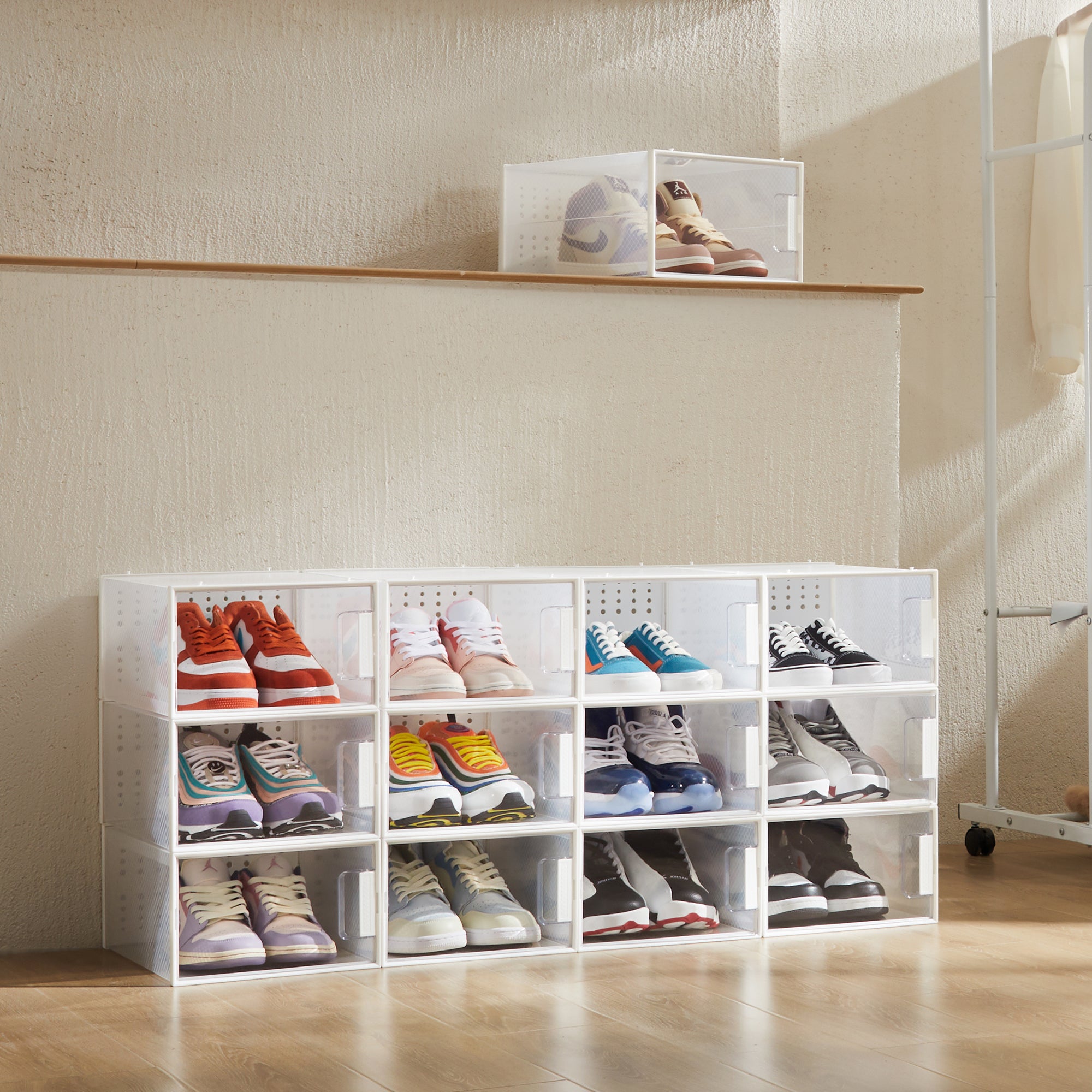 Pinkpum Large Shoe Organizer Storage Boxes for Closet, Clear Plastic Stackable Sneaker Storage Containers Bins with Lids, Clear Shoe Display Case Containers, Fit for Size 11, 12 Pack