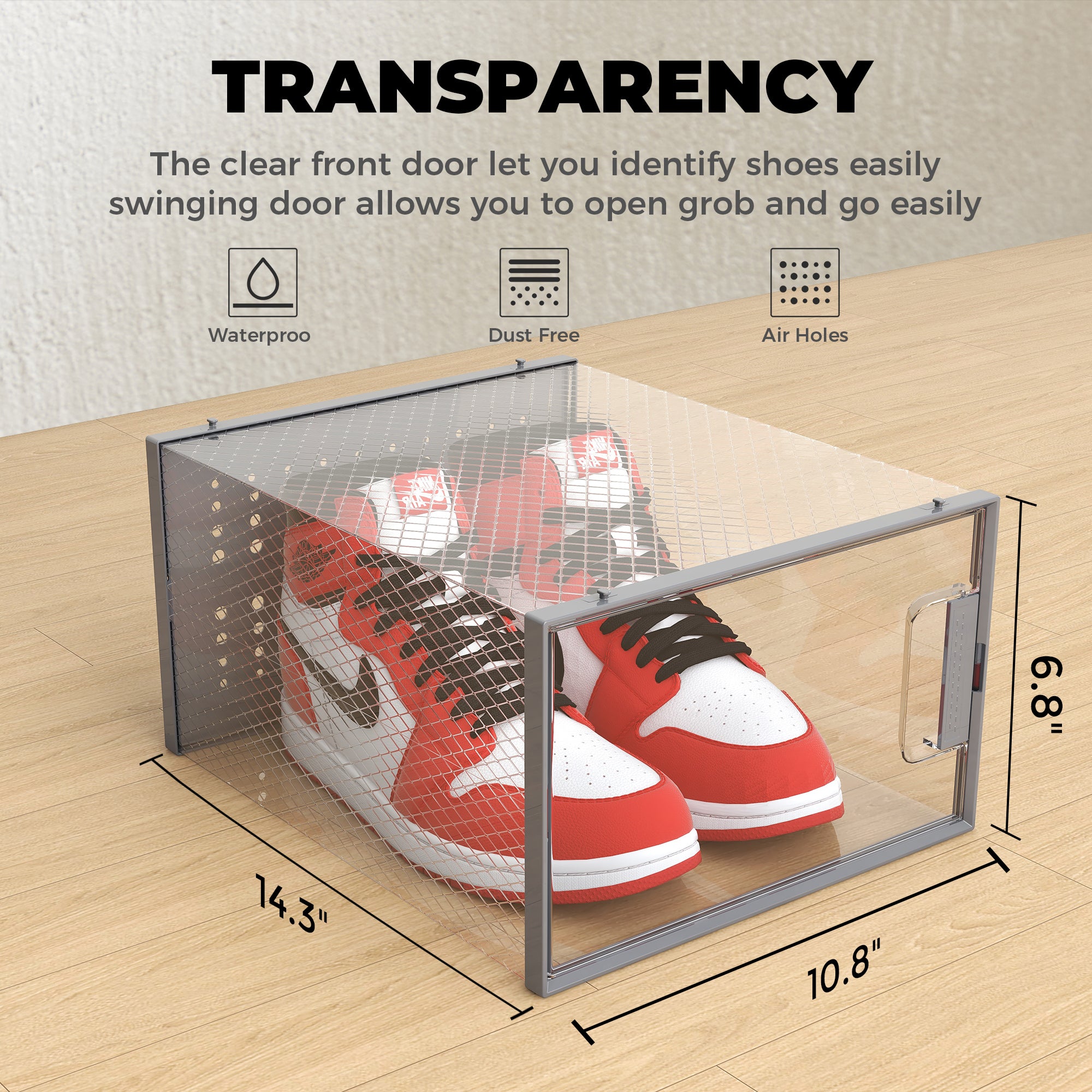 Pinkpum Extra Large Shoe Organizer Storage Boxes for Closet, Fit for Size 14, Clear Plastic Stackable Sneaker Storage Containers Bins with Lids, Clear Shoe Display Case Containers, 12 Pack