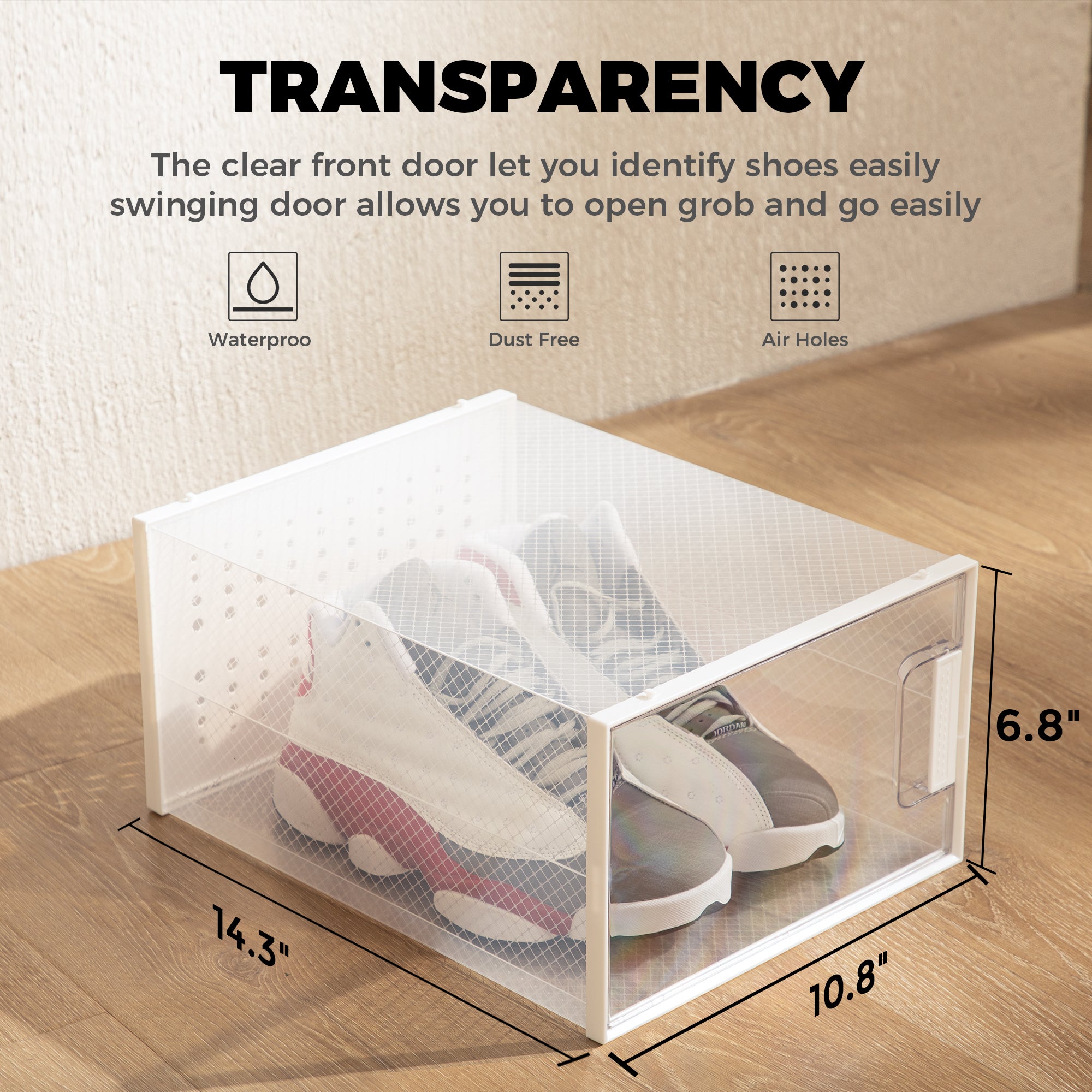 Pinkpum Extra Large Shoe Organizer Storage Boxes for Closet, Fit for Size 14, Clear Plastic Stackable Sneaker Storage Containers Bins with Lids, Clear Shoe Display Case Containers, 12 Pack
