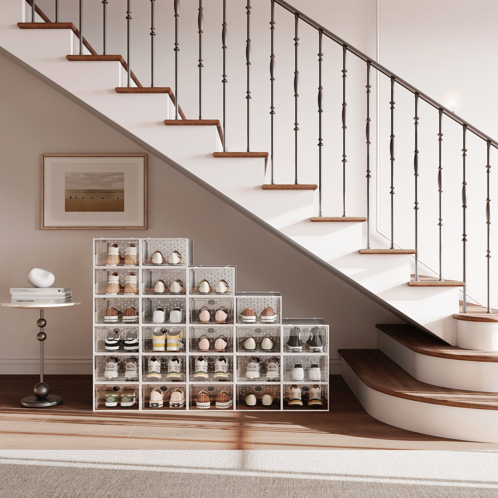 Pinkpum 12 Pack Shoe Storage Boxes, Shoe Organizer for Closet Clear, Shoe Boxes Clear Plastic Stackable, Folable Storage Bins with Lids, 12 Pack Shoe Sneaker Containers Bins Holders