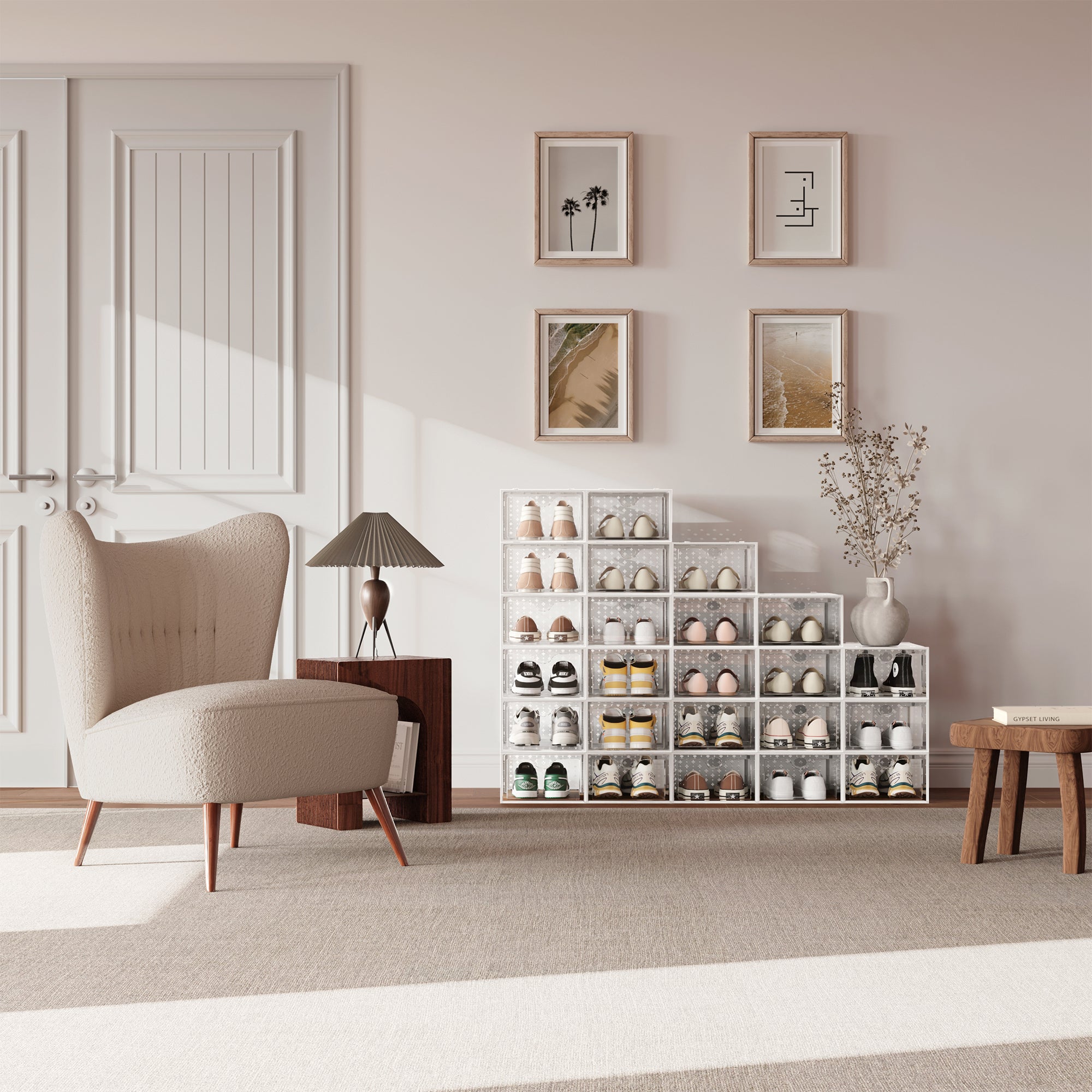 Pinkpum 12 Pack Shoe Storage Boxes, Shoe Organizer for Closet Clear, Shoe Boxes Clear Plastic Stackable, Folable Storage Bins with Lids, 12 Pack Shoe Sneaker Containers Bins Holders