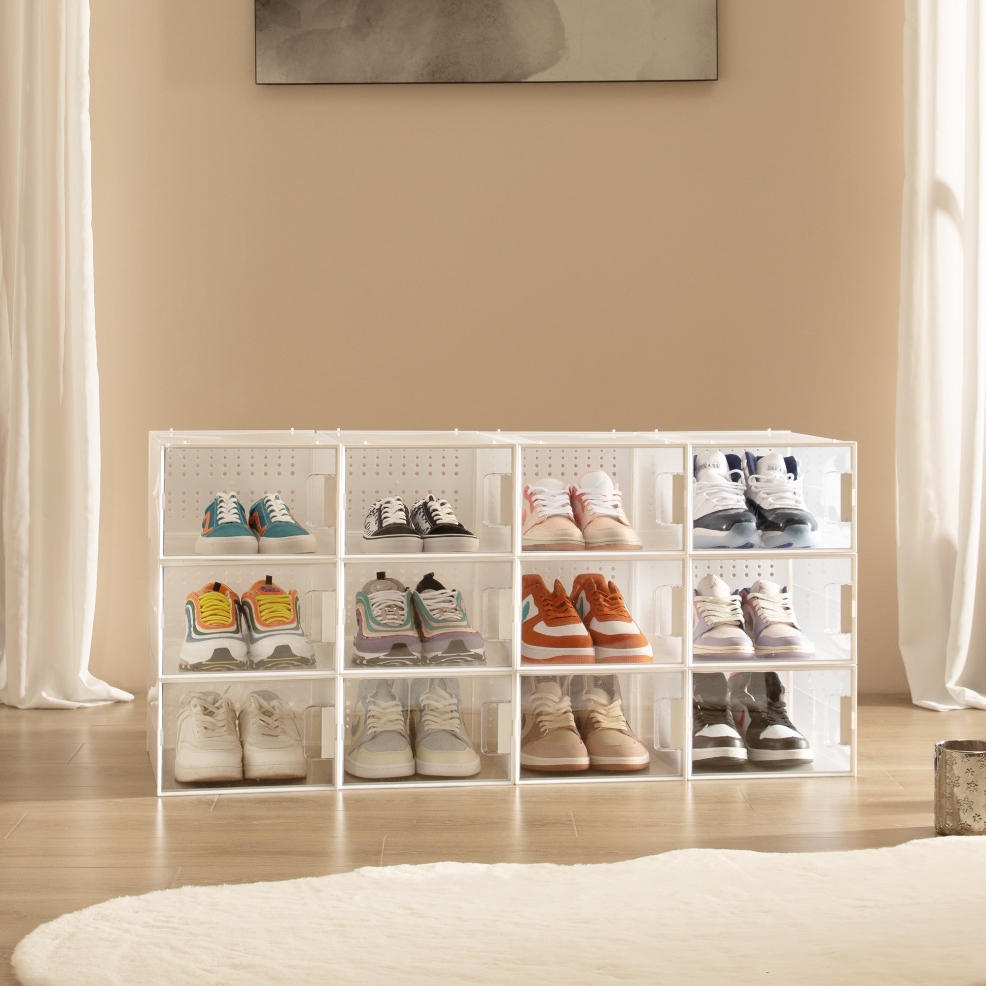 Pinkpum Extra Large Shoe Organizer Storage Boxes for Closet, Fit for Size 14, Clear Plastic Stackable Sneaker Storage Containers Bins with Lids, Clear Shoe Display Case Containers, 12 Pack