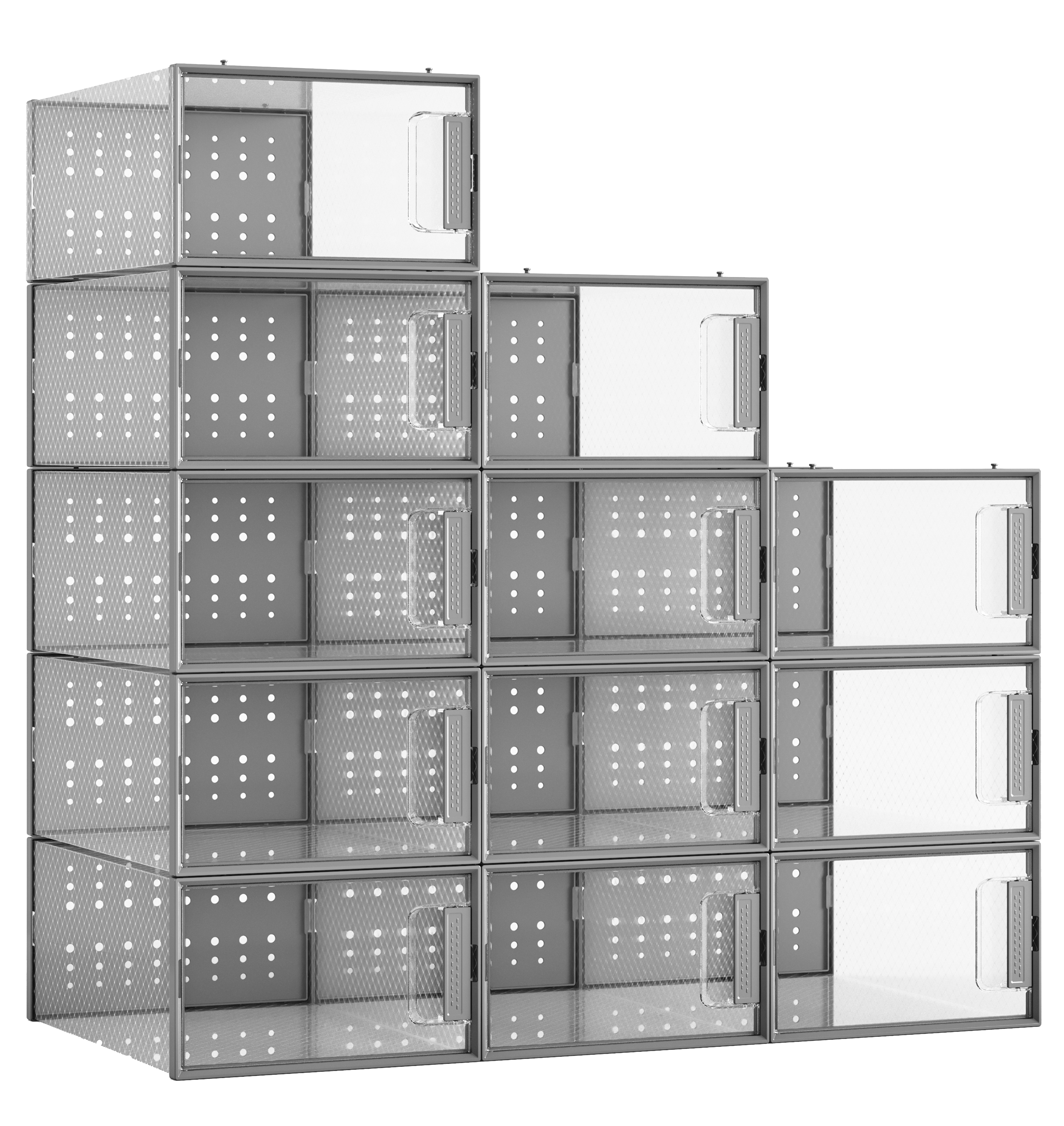 Pinkpum Shoe Organizer Storage Boxes for Closet, Clear Plastic Stackable Sneaker Storage Containers Bins with Lids, Clear Shoe Case Containers, Fit up to Size 9,12 Pack