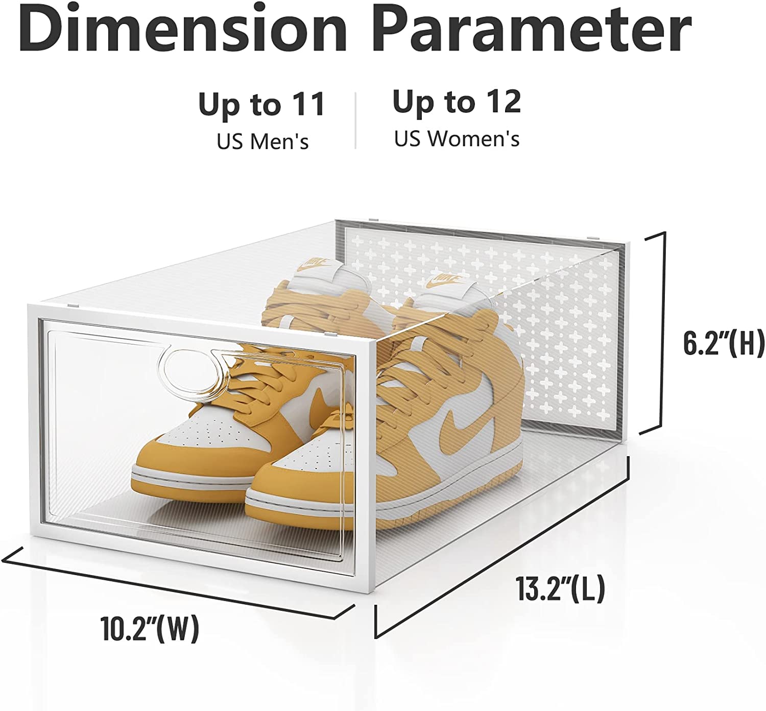 PINKPUM 12 Pack Shoe Storage Boxes, Clear Stackable Shoe Containers for Closet, Sneaker Storage Fit for Size 11 (Large)