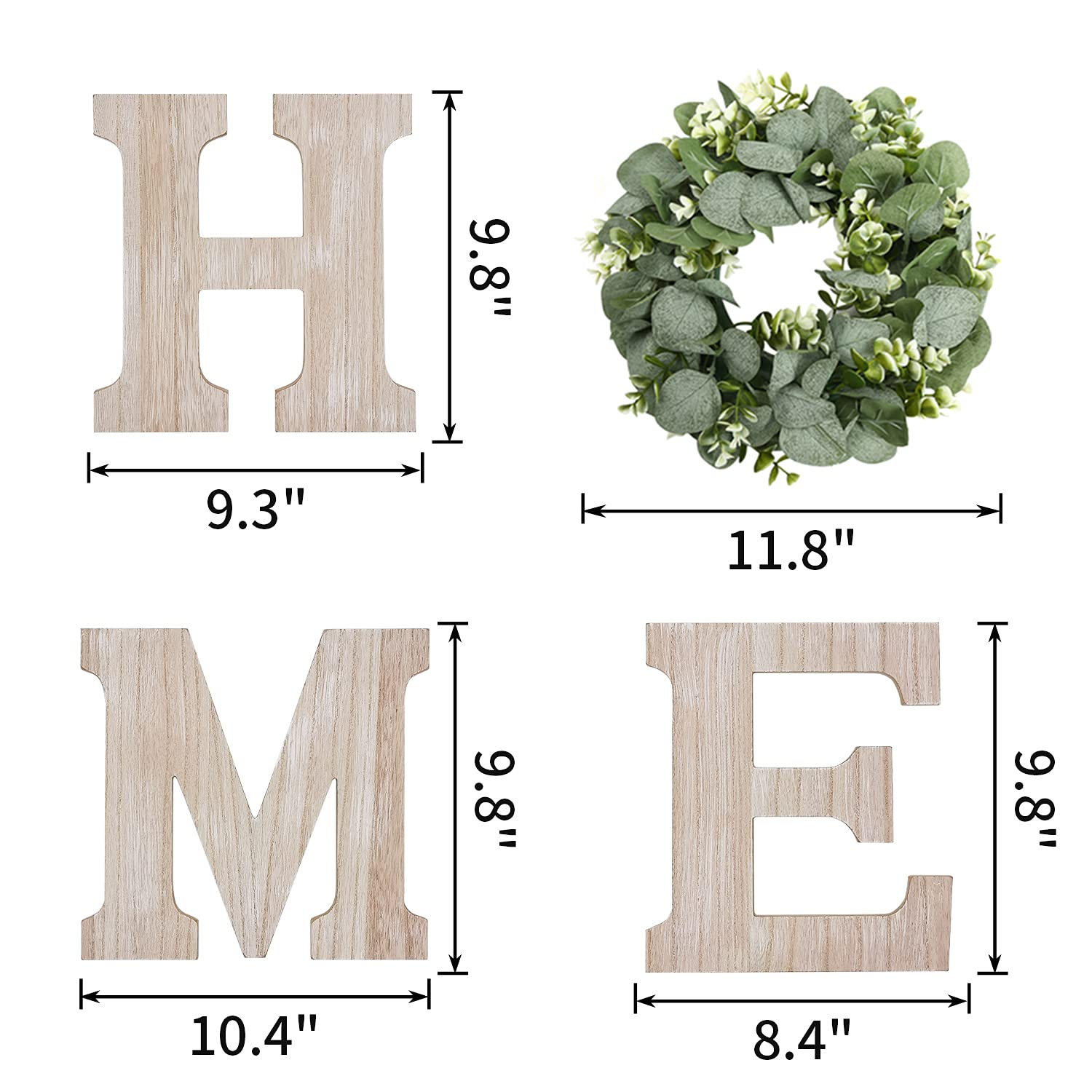Wooden Home Sign Wall Hanging Decor Wood Home Letters for Wall Art with Artificial Eucalyptus Wreath Rustic Home Decor Farmhouse, Wall Decor for Living Room Entryway Housewarming Gift (Natural)