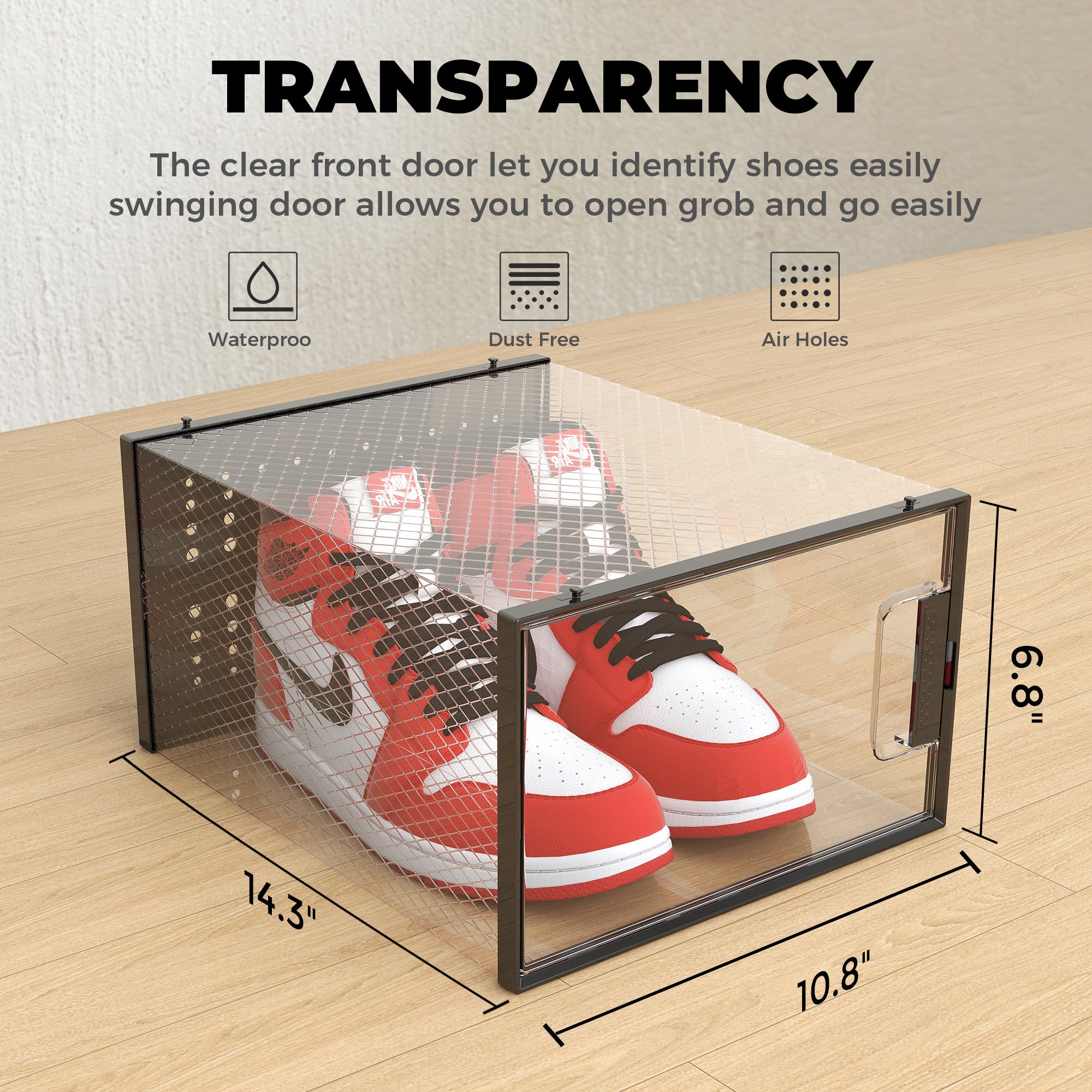 Pinkpum Extra Large Shoe Organizer Storage Boxes for Closet, Fit for Size 14, Clear Plastic Stackable Sneaker Storage Containers Bins with Lids, Clear Shoe Display Case Containers, 12 Pack
