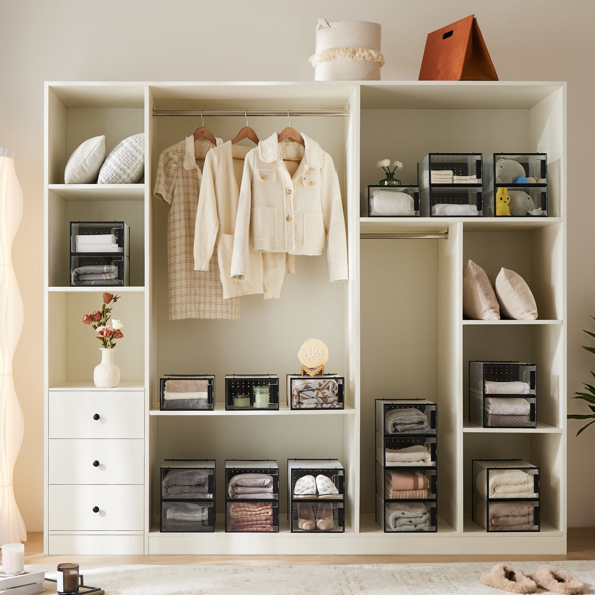 Pinkpum Shoe Organizer Storage Boxes for Closet, Clear Plastic Stackable Sneaker Storage Containers Bins with Lids, Clear Shoe Case Containers, Fit up to Size 9,12 Pack