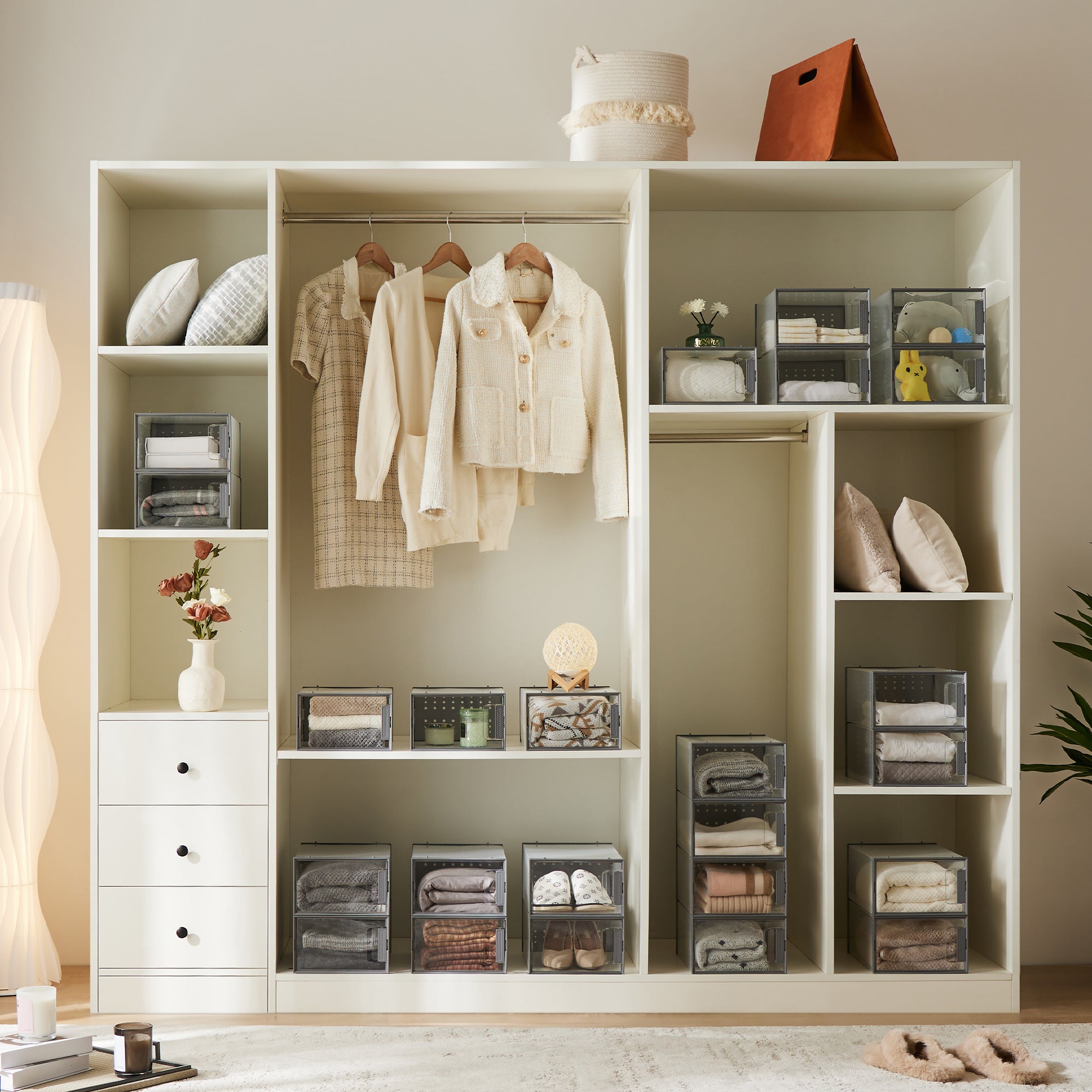 Pinkpum Shoe Organizer Storage Boxes for Closet, Clear Plastic Stackable Sneaker Storage Containers Bins with Lids, Clear Shoe Case Containers, Fit up to Size 9,12 Pack