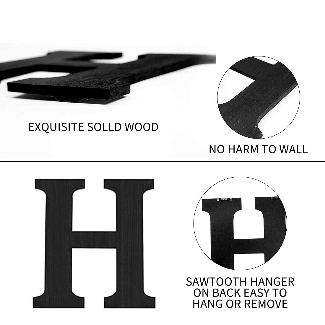 Wood Home Sign with Artificial Eucalyptus Wreath for O, Hanging Farmhouse Wall House Decor - Wood Home Letters for Wall Art Rustic Home Decor, Home Wall Decor for Living Room Kitchen Entryway Housewarming Gift (Black)