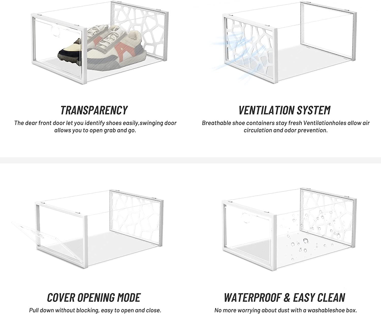 PINKPUM Large Shoe Boxes Clear Plastic Stackable, 12 Pack Shoe Storage Box Organizer for Closets, Foldable Sneaker Storage Fit for Size 11