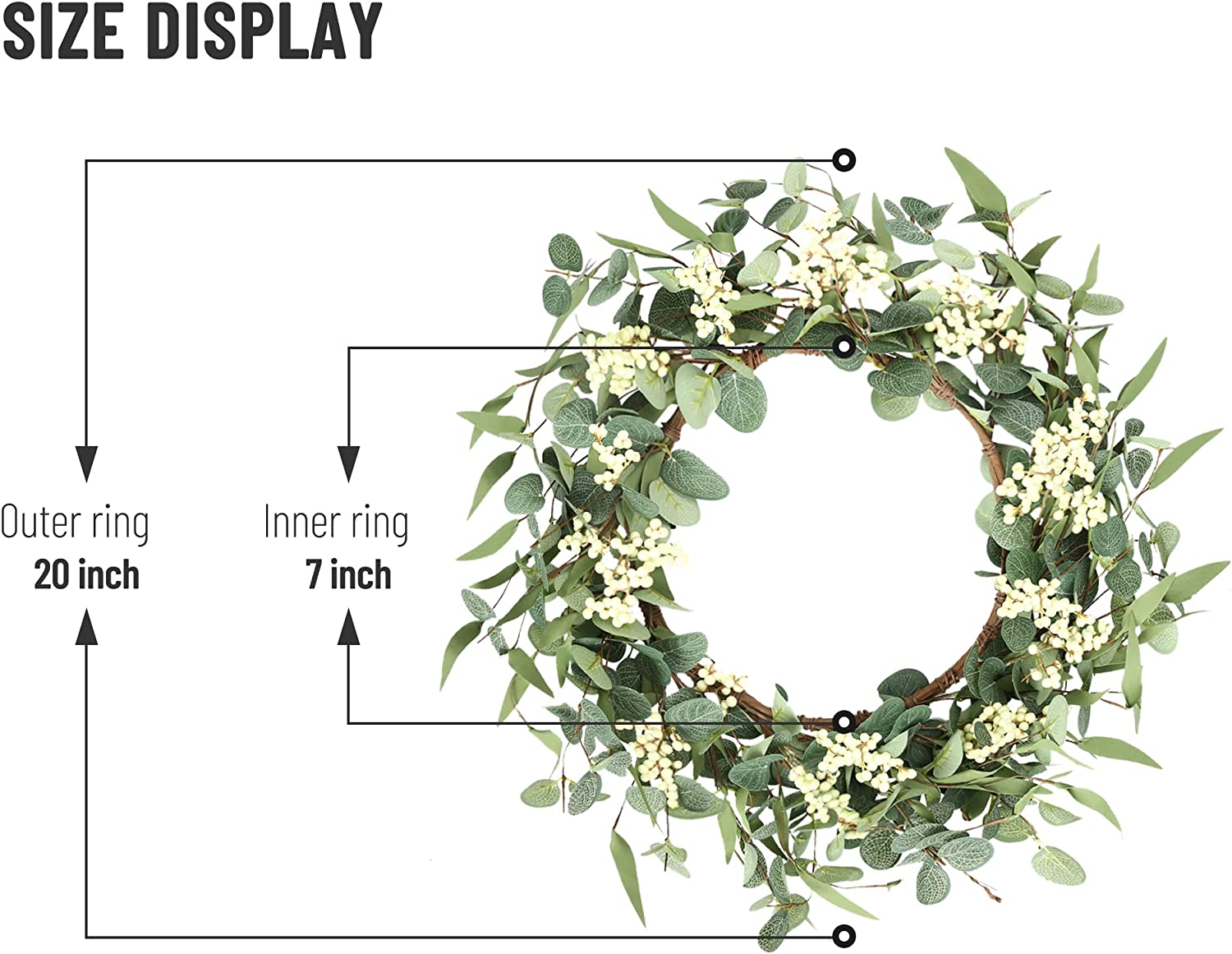 Pinkpum Wreaths for Front Door 20'' Eucalyptus Wreath, Spring Summer Green Wreath, Home Porch Farmhouse Decor,Fall Wreath Harvest Thanksgiving Festival Decorations Indoor Outdoor