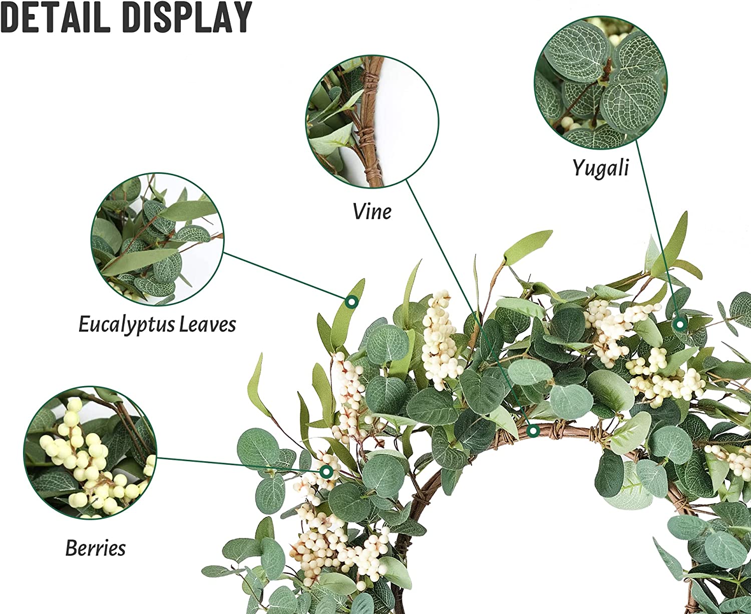 Pinkpum Wreaths for Front Door 20'' Eucalyptus Wreath, Spring Summer Green Wreath, Home Porch Farmhouse Decor,Fall Wreath Harvest Thanksgiving Festival Decorations Indoor Outdoor