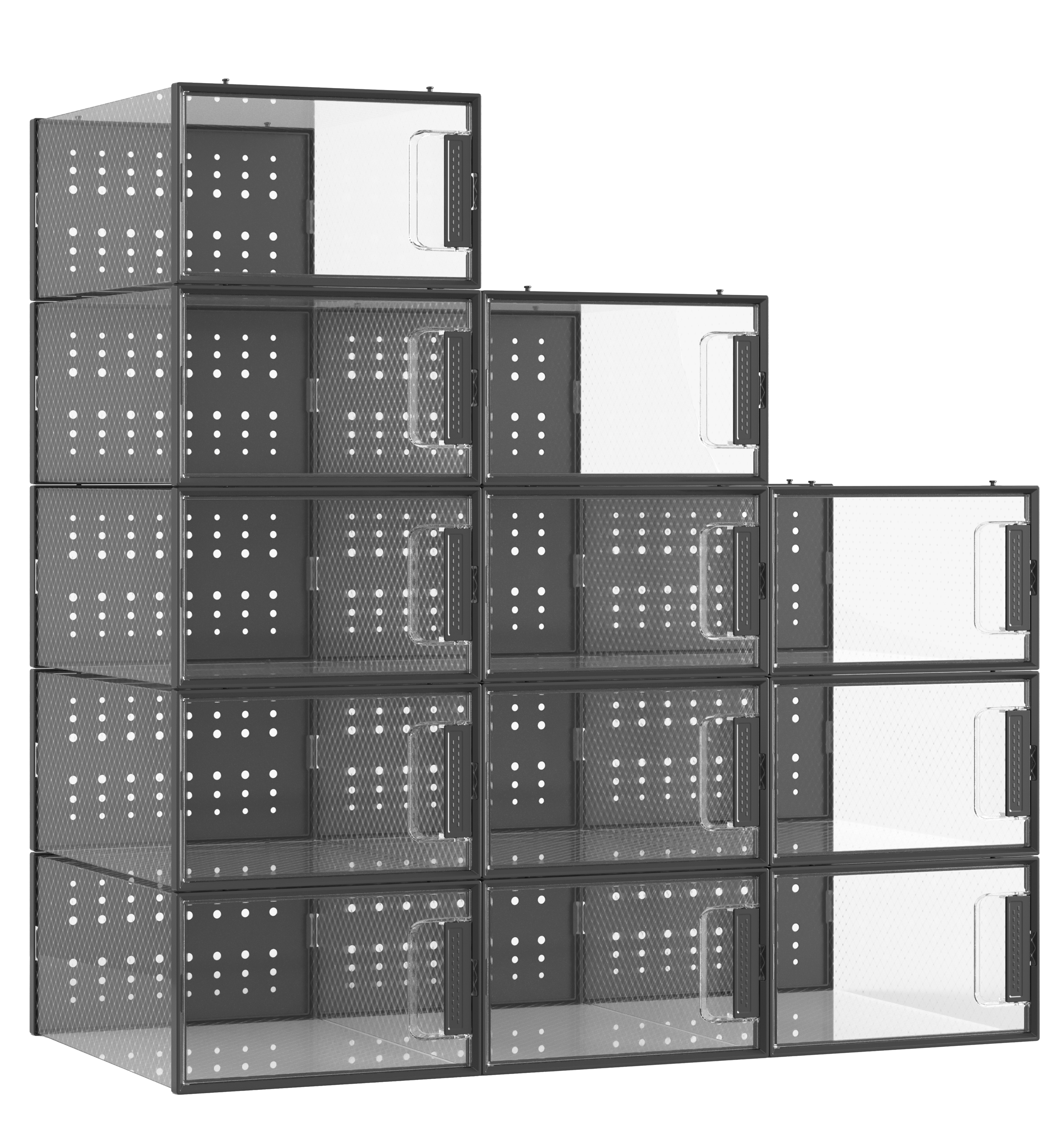 Pinkpum Shoe Organizer Storage Boxes for Closet, Clear Plastic Stackable Sneaker Storage Containers Bins with Lids, Clear Shoe Case Containers, Fit up to Size 9,12 Pack